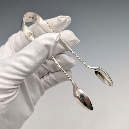 1902 British antique sterling silver sugar tongs 22g Charles Boyton